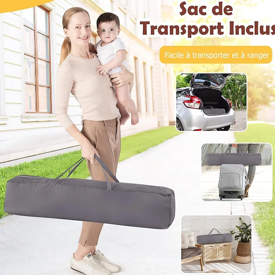 Giantex Parc Bébé avec 50 Boules Océaniques et Grande Porte à Fermeture Éclair, Sac Portable, Aire de Jeu 206 x 147 x 68,5CM, Gris