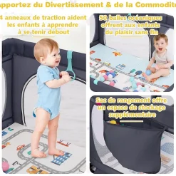 Giantex Parc Bébé avec Tapi Grand Parc Bébé avec 4 Anneaux de Traction 50 Balles Océaniques Sac de Transport Parc en Maille Gris Foncé
