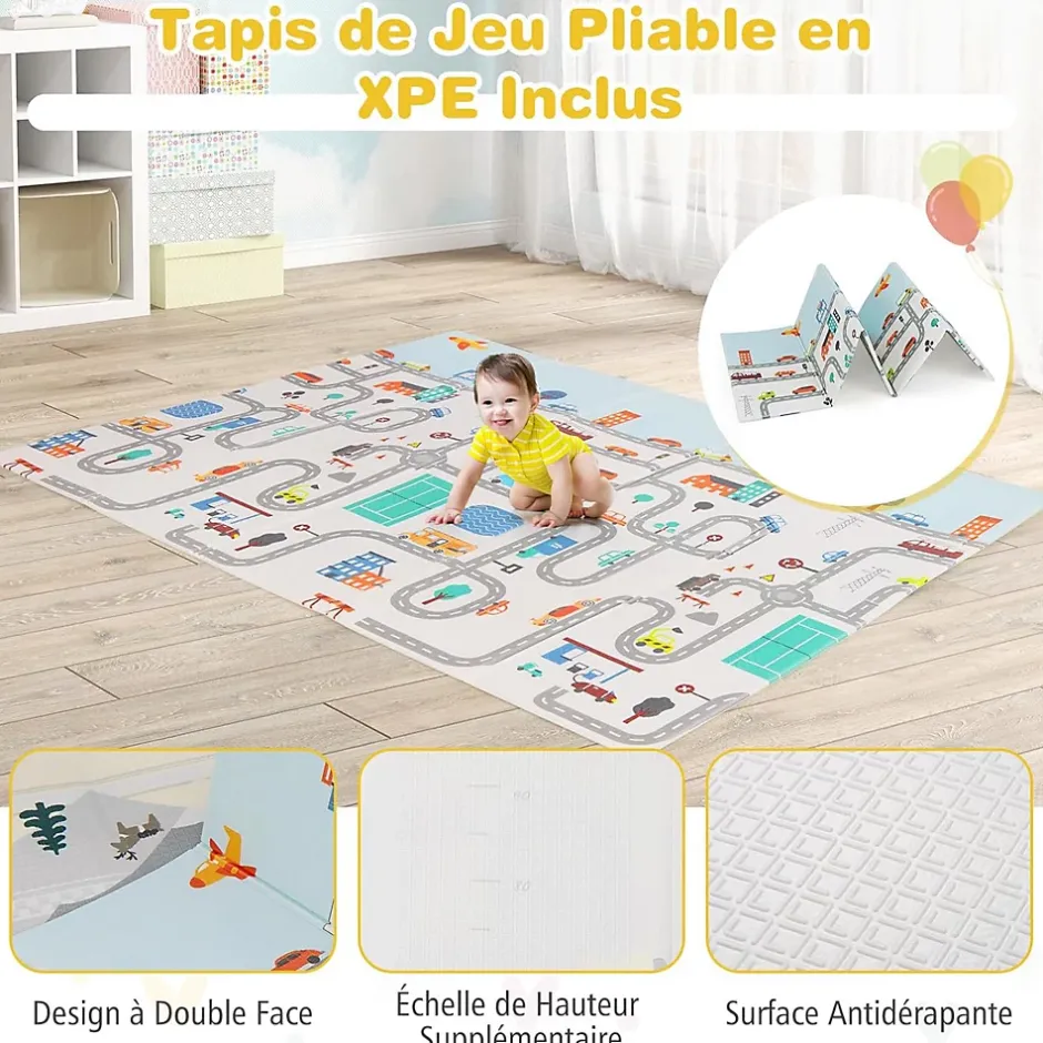 Giantex Parc Bébé avec Tapi Grand Parc Bébé avec 4 Anneaux de Traction 50 Balles Océaniques Sac de Transport Parc en Maille Gris