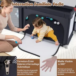 Parc Bebe avec 50 Balles Océaniques, Parc Enfant avec Panier de Basket, Porte Zippée, Gris Foncé, 88 x 157 x 100 cm-Giantex Hot