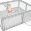 Giantex Parc Bebe Centre activites de Parc Enfants Parc Interieur Exterieur 2 Ouvertures de Porte Grille de Protection Stable Gris