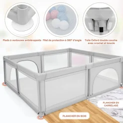 Giantex Parc Bebe Centre activites de Parc Enfants Parc Interieur Exterieur 2 Ouvertures de Porte Grille de Protection Stable Gris