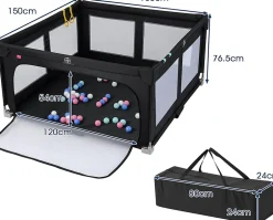 Giantex Parc Bebe Pliable avec 50 Balles Océaniques, 150 x 150 x 76,5 cm, Parc Enfant sans BPA pour Tout-petits, Filet Respirant, Gris