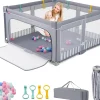 Parc Bebe Pliable avec 50 Balles Océaniques, 150 x 150 x 76,5 cm, Parc Enfant sans BPA pour Tout-petits, Filet Respirant, Gris-Giantex Clearance
