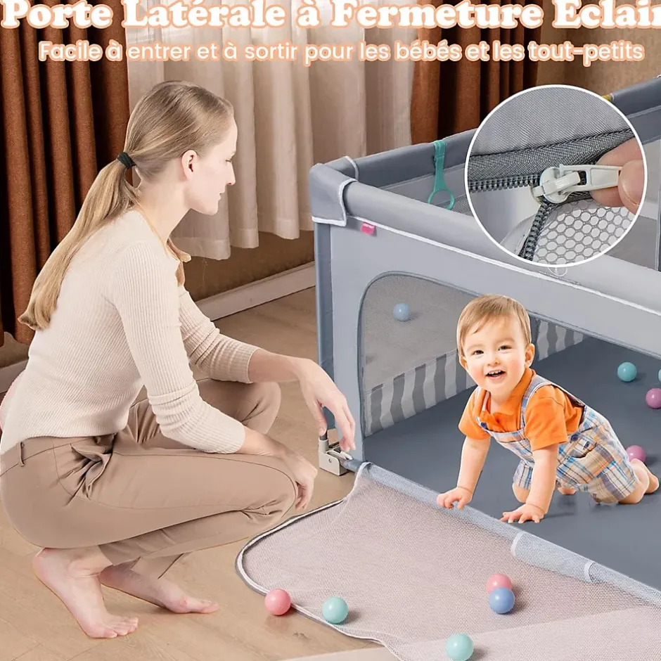 Parc Bebe Pliable avec 50 Balles Océaniques, 150 x 150 x 76,5 cm, Parc Enfant sans BPA pour Tout-petits, Filet Respirant, Gris-Giantex Clearance