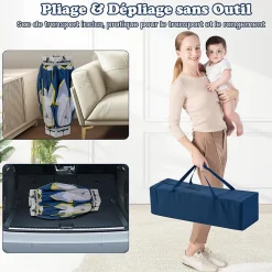 Giantex Parc Bebe Pliable 127x127cm, Parc Enfant Modulable avec 50 Balles Océaniques, 4 Poignées, Maille Respirante, Bleu