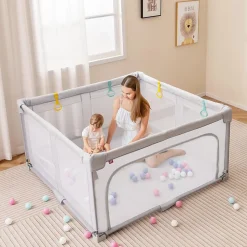 Parc Bebe Pliable 127x127cm, Parc Enfant Modulable avec 50 Balles Océaniques, 4 Poignées, Maille Respirante, Bleu-Giantex Discount