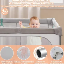 Parc Bebe Pliable 127x127cm, Parc Enfant Modulable avec 50 Balles Océaniques, 4 Poignées, Maille Respirante, Bleu-Giantex Discount