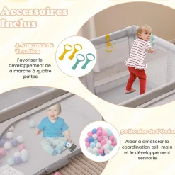 Parc Bebe Pliable 127x127cm, Parc Enfant Modulable avec 50 Balles Océaniques, 4 Poignées, Maille Respirante, Bleu-Giantex Discount