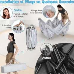 Parc Bebe Pliable 127x127cm, Parc Enfant Modulable avec 50 Balles Océaniques, 4 Poignées, Maille Respirante, Bleu-Giantex Discount