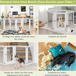 Giantex Parc Pliable pour Animaux de Compagnie, Enclos pour Chien avec 6 Panneaux en Bois et en Tube d'Acier Inoxydable