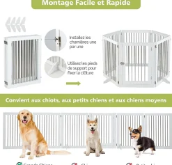 Giantex Parc Pliable pour Animaux de Compagnie, Enclos pour Chien avec 6 Panneaux en Bois et en Tube d'Acier Inoxydable