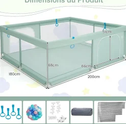 Giantex Parc pour Bébé Parc de Jeu Tout Petit avec Maille Respirante 4 Anneaux Balles Océaniques Barrière avec Porte Vert