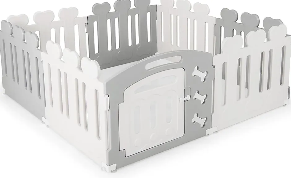 Parc pour Chiots 7 Panneaux 1 Porte en Plastique, pour Petits Chiens Et Chats, 155 x 155 x 60 CM, Beige-Giantex Sale