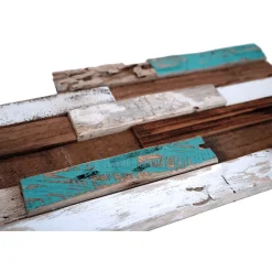 Parement bois de bateau recyclé 0,98 m2 brun et turquoise-Decoon Best