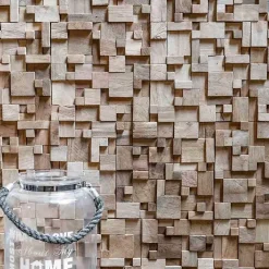 Parement mosaïque en teck recyclé naturel carré irrégulier 30cm x30cm-Wanda Collection Best