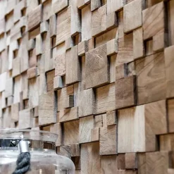 Parement mosaïque en teck recyclé naturel carré irrégulier 30cm x30cm-Wanda Collection Best