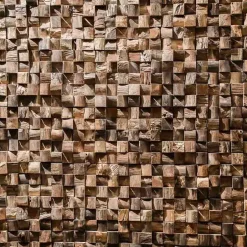 Parement mosaïque en teck recyclé naturel carré 20cm x 55cm-Wanda Collection New