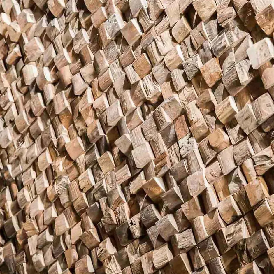 Parement mosaïque en teck recyclé naturel carré 20cm x 55cm-Wanda Collection New