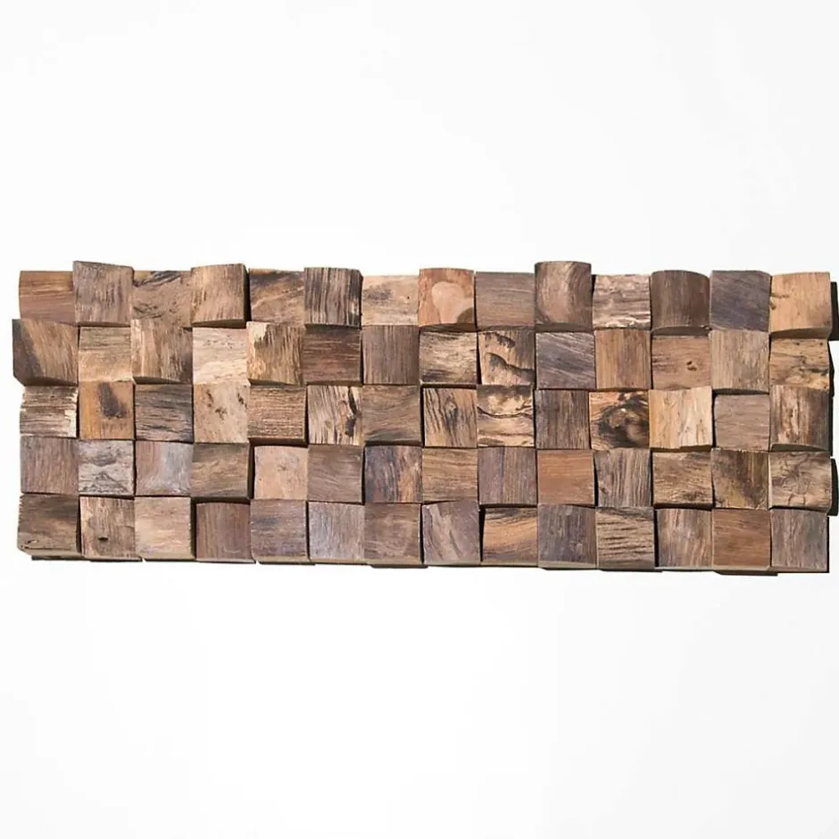 Parement mosaïque en teck recyclé naturel carré 20cm x 55cm-Wanda Collection New
