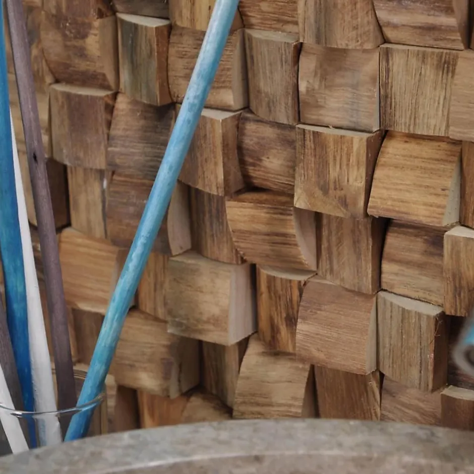 Parement mosaïque en teck recyclé naturel carré 20cm x 55cm-Wanda Collection New