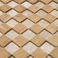 Wanda Collection Parement mural carrés pierre et teck beige 55x20 cm