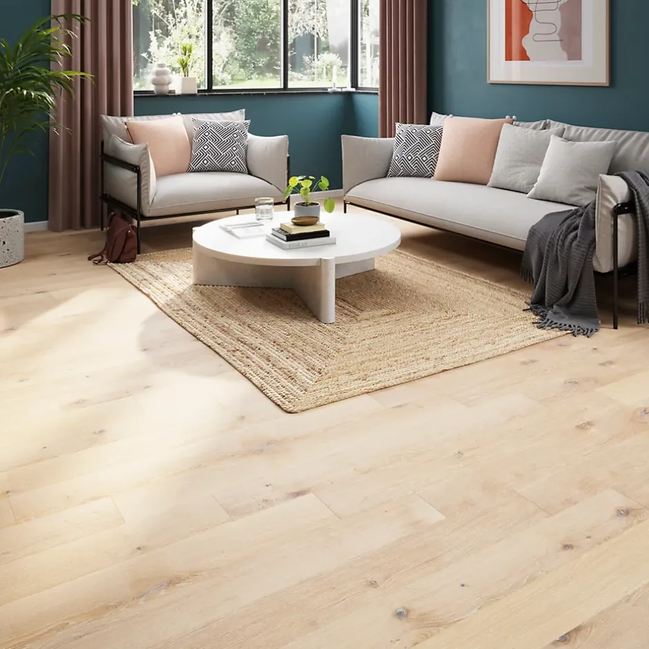 GoodHome Parquet contrecollé clipsable Belve M en chêne verni blanc