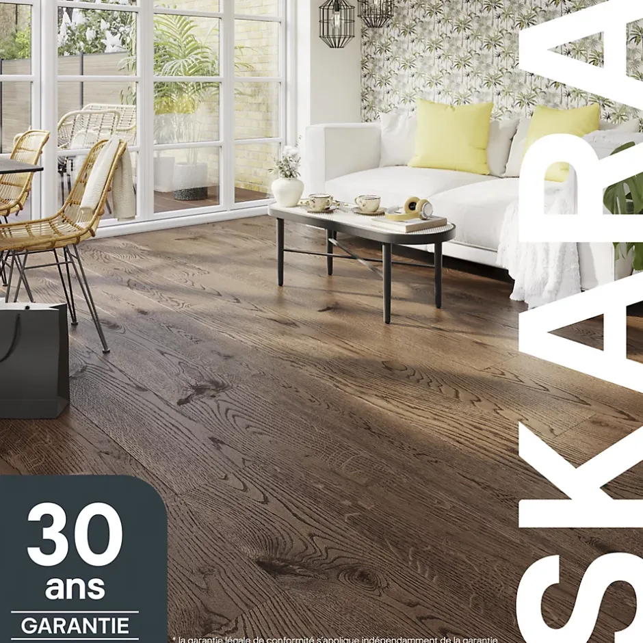 Parquet contrecollé clipsable Skara XXL en chêne huilé brun rustique-GoodHome Sale