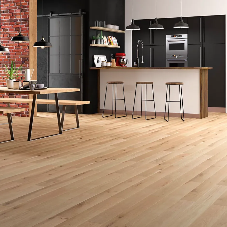 GoodHome Parquet contrecollé clipsable Padillac L 119cm en chêne français verni naturel