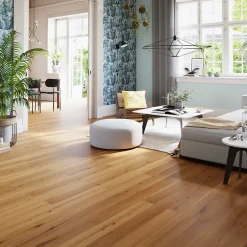 GoodHome Parquet contrecollé clipsable Visby M en chêne verni blond rustique