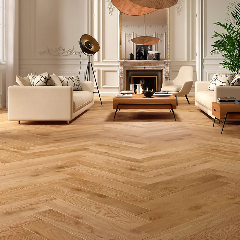 Parquet contrecollé clipsable Marigny bâtons rompus en chêne français verni blond-GoodHome Best