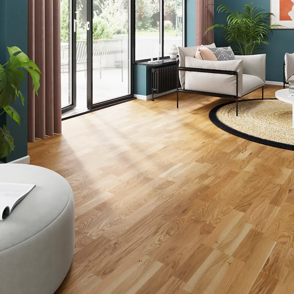 GoodHome Parquet contrecollé clipsable Elkins XXL en chêne verni aspect naturel
