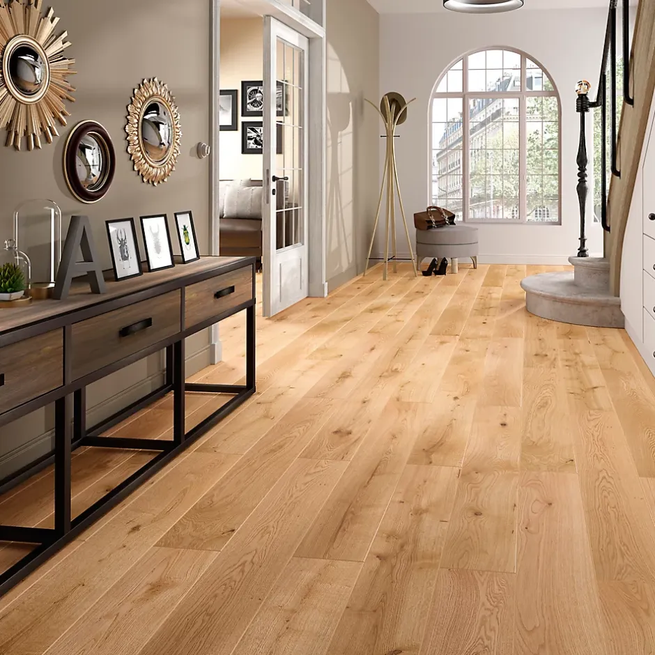 GoodHome Parquet contrecollé clipsable Marigny XL 200 cm en chêne français verni blond