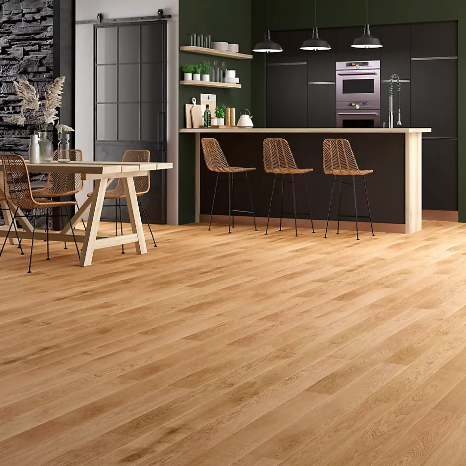 GoodHome Parquet contrecollé clipsable Marigny L 119 cm en chêne français verni blond