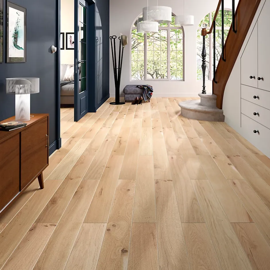 GoodHome Parquet contrecollé clipsable Padillac L 200 cm en chêne français verni naturel