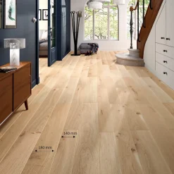 GoodHome Parquet contrecollé clipsable Padillac L 200 cm en chêne français verni naturel