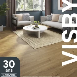Parquet contrecollé clipsable Visby M en chêne huilé blond-GoodHome Best