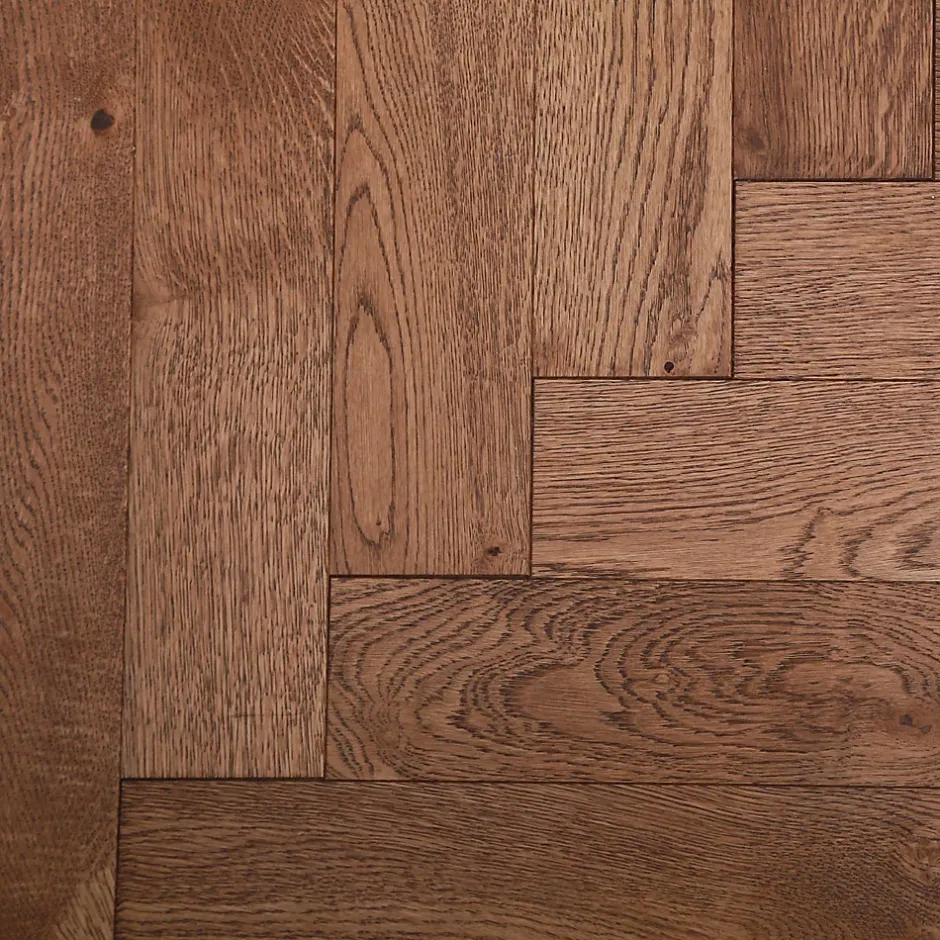 Parquet contrecollé clipsable Skara bâtons rompus en chêne huilé brun rustique-GoodHome