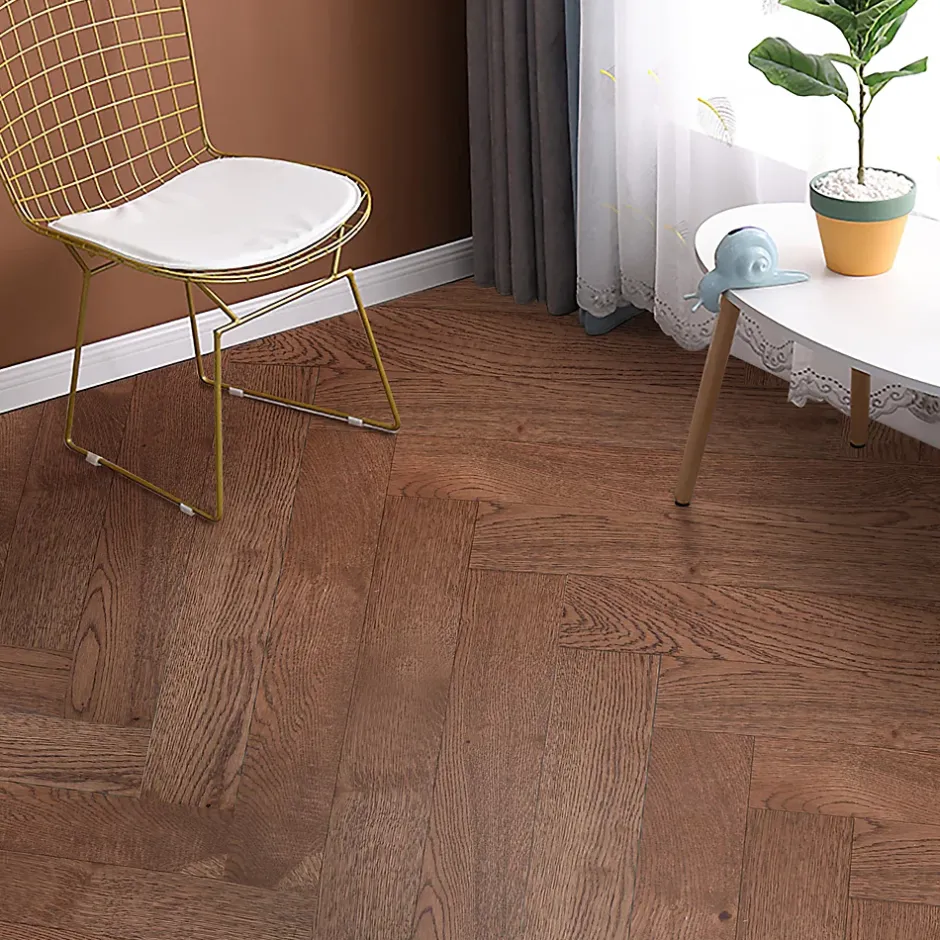 Parquet contrecollé clipsable Skara bâtons rompus en chêne huilé brun rustique-GoodHome