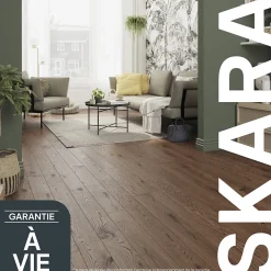 GoodHome Parquet massif à clipser Skara M en chêne huilé brun