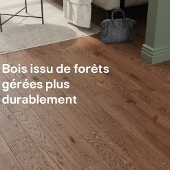 GoodHome Parquet massif à clipser Skara M en chêne huilé brun
