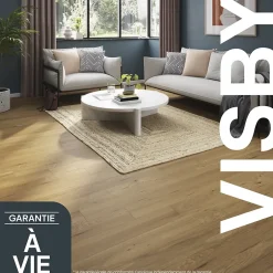 Parquet massif à clipser Visby M en chêne verni blond-GoodHome Clearance