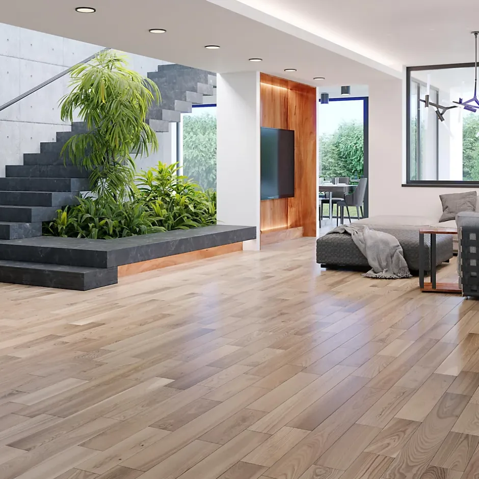 GoodHome Parquet massif à coller Inash M en frêne verni naturel