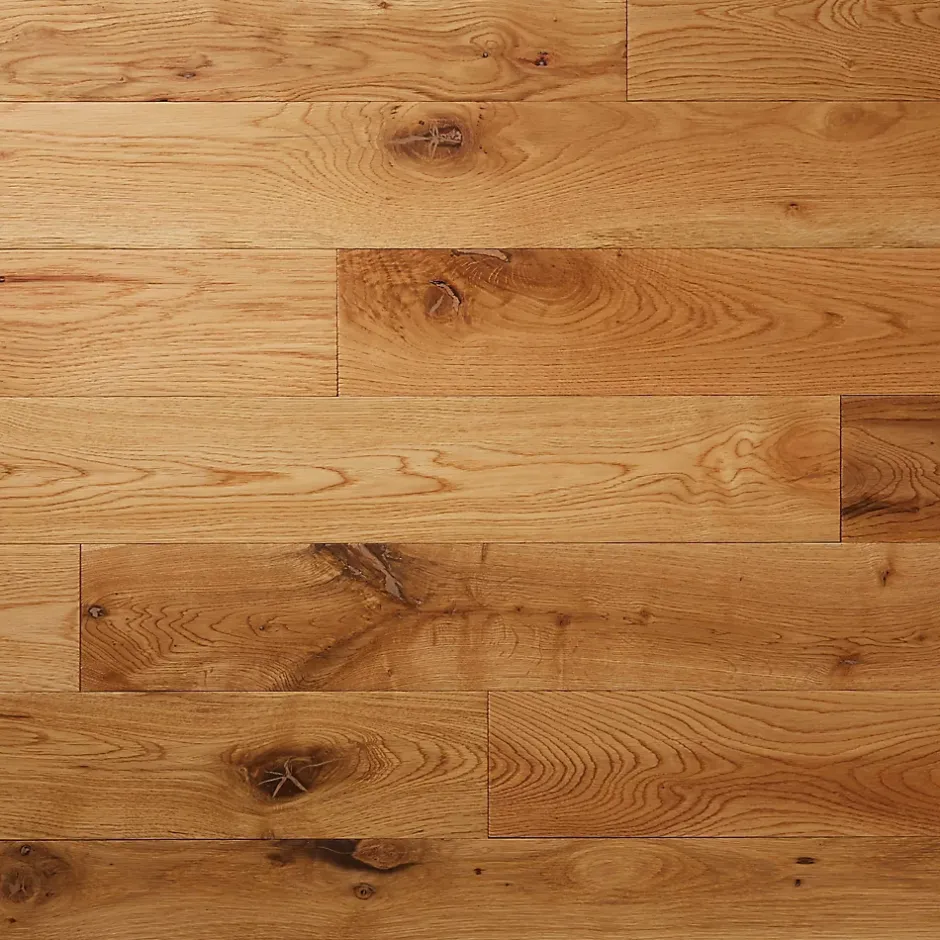 Parquet massif à coller Laholm 2 m en chêne verni coloris naturel-GoodHome Clearance