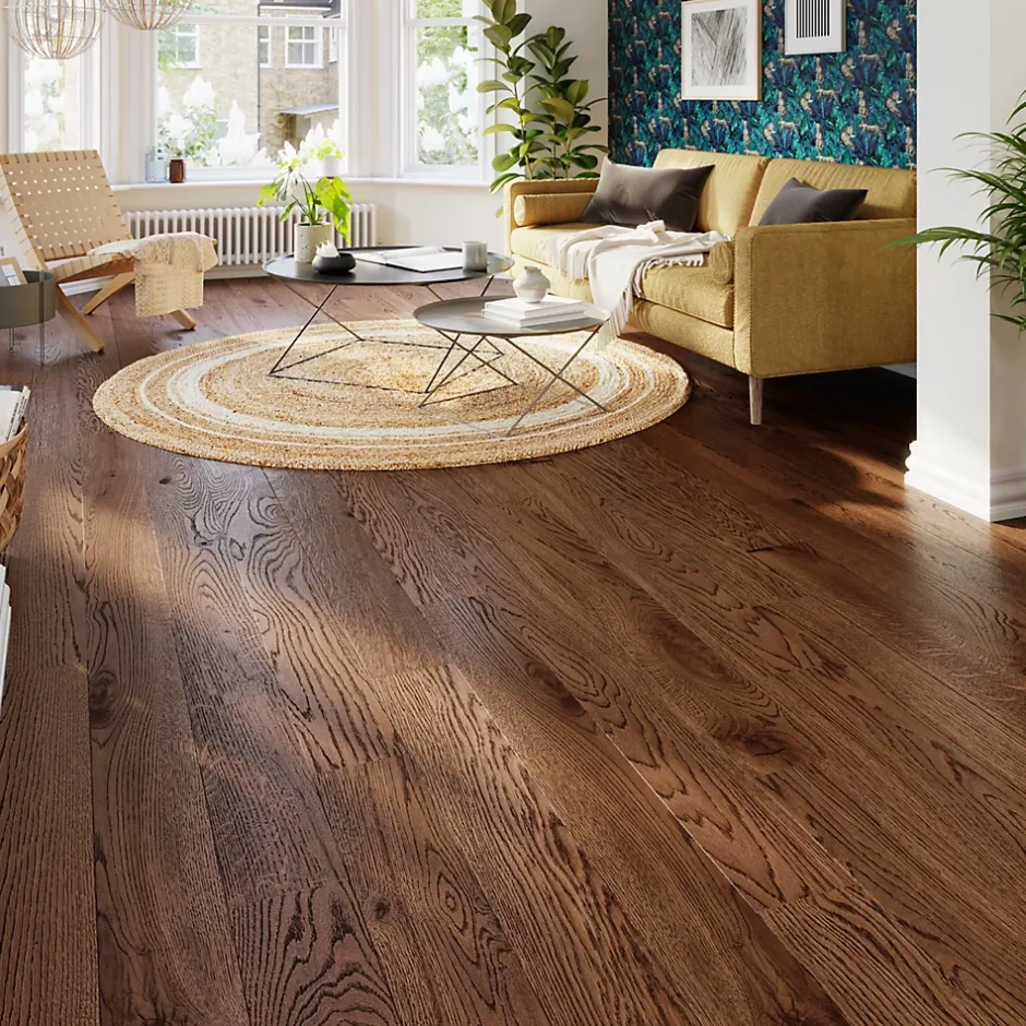 Parquet massif à coller Skara L en chêne verni brun-GoodHome Sale