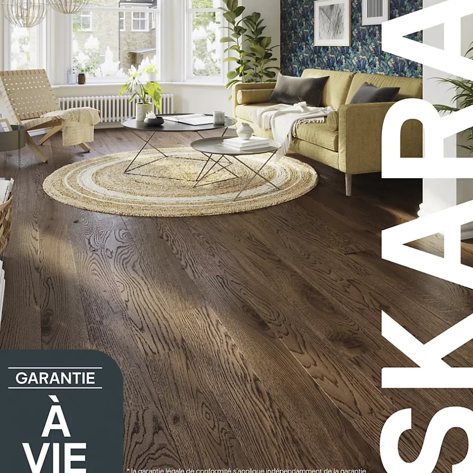 Parquet massif à coller Skara L en chêne verni brun-GoodHome Sale