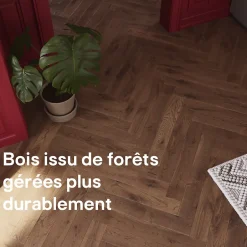 GoodHome Parquet massif à coller Skara bâtons rompus en chêne verni brun