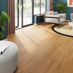 GoodHome Parquet massif à coller Visby XL en chêne huilé blond