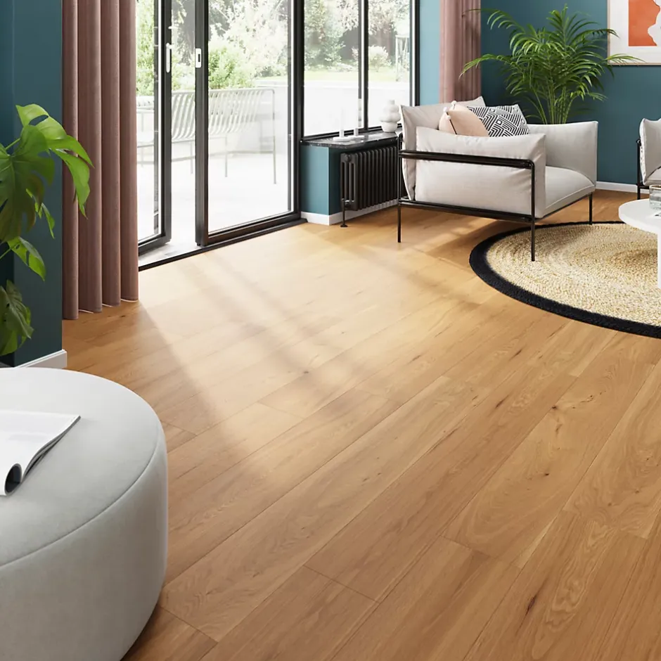 GoodHome Parquet massif à coller Visby XL en chêne huilé blond