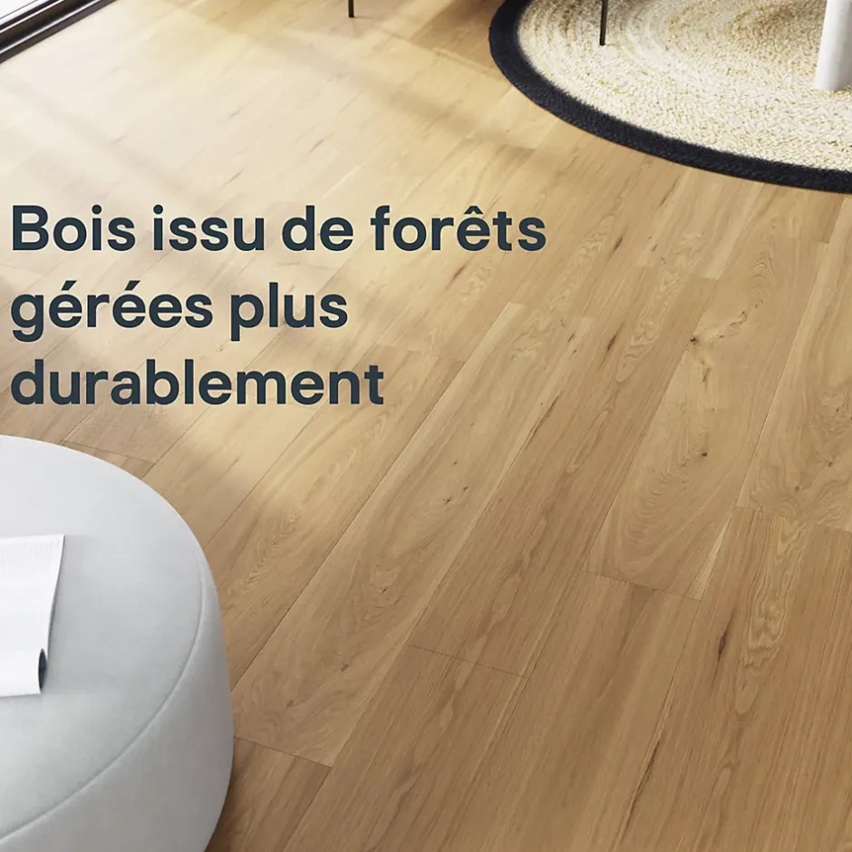 GoodHome Parquet massif à coller Visby XL en chêne huilé blond
